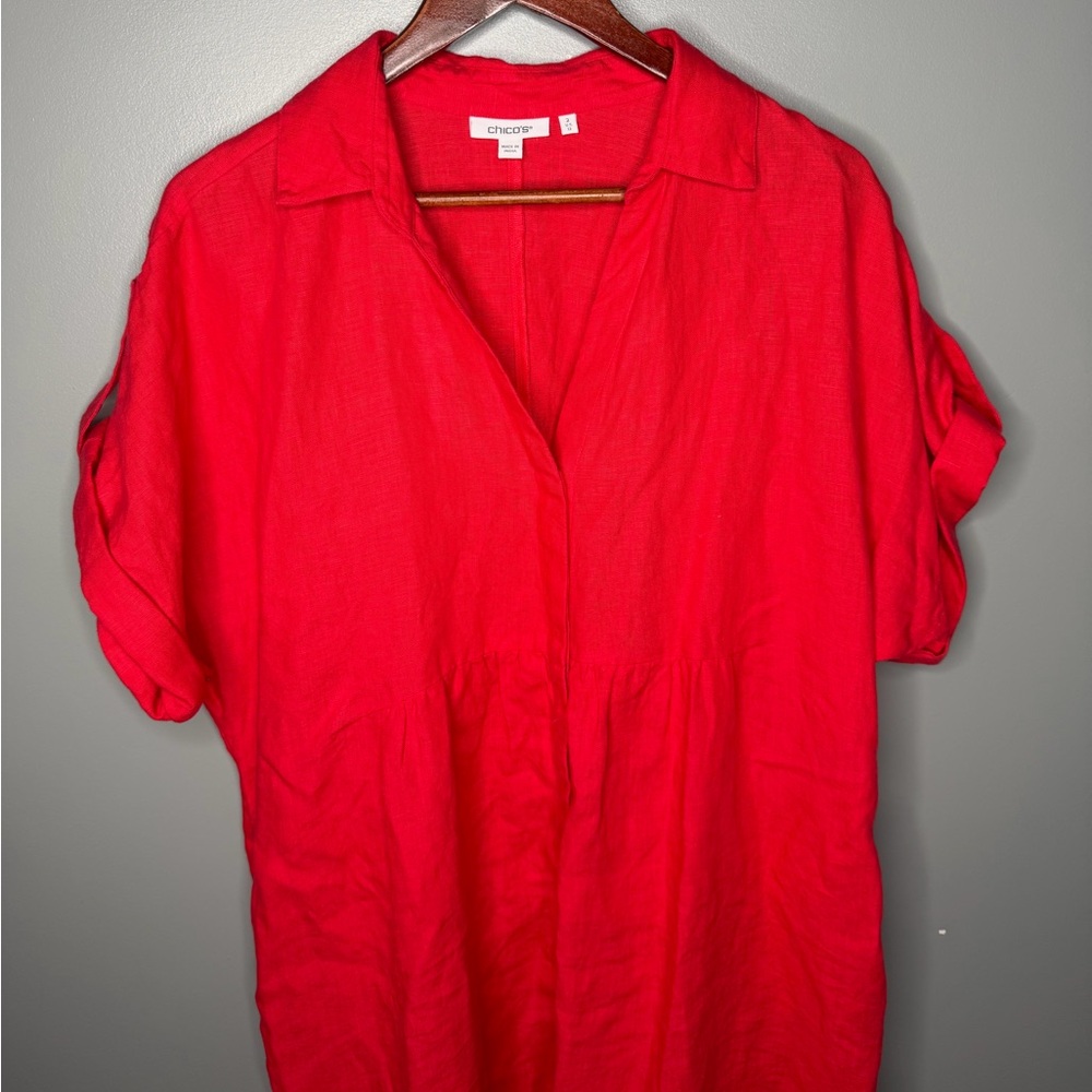 SOLD Chico’s Linen Roll Tab Dolman Midi Dress - Picture 6 of 13